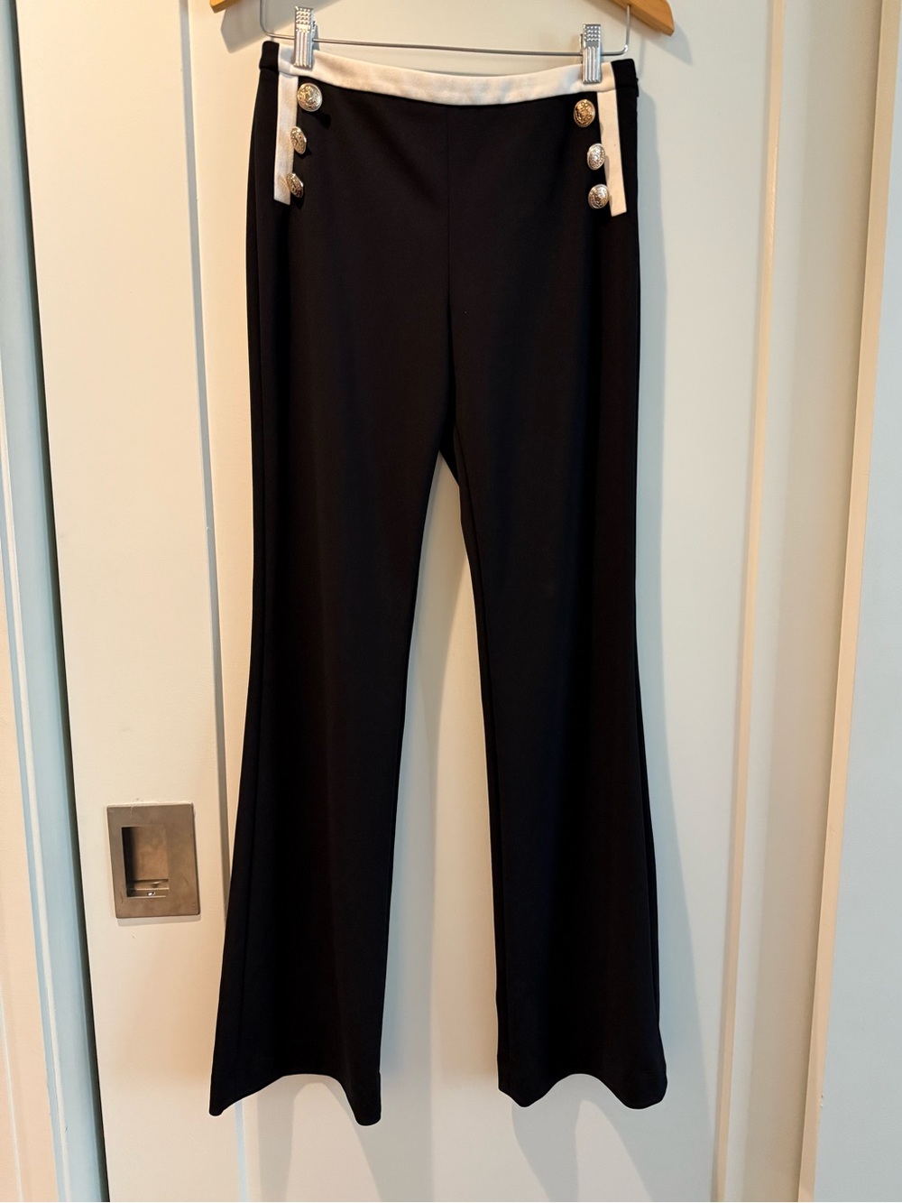 Calvin Klein Black Straight-Leg Pants with White Trim